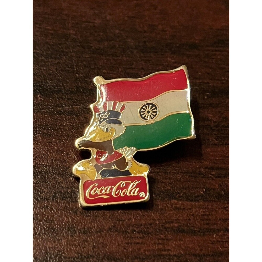 Vintage 1984 Los Angeles Olympics Coca Cola Sam Eagle India Flag Lapel Pin